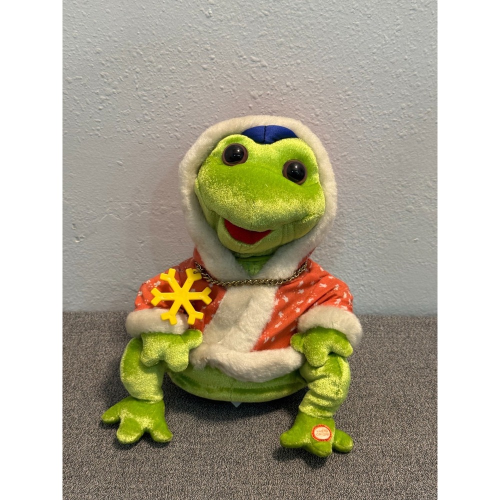 VTG Gemmy Industries Animated Singing Christmas Frog Snowflake Chain Plush Toy 9